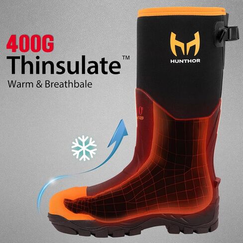 Rubber Work Boots for Men with Steel Toe, 400g Insulated, 1100N Puncture-Proof Hunting Boots with 7mm Neoprene Waterproof and EVA Midsole, Back Gusset, Ideal for Work,Farming Fishing Size 7-14 in Saudi Arabia