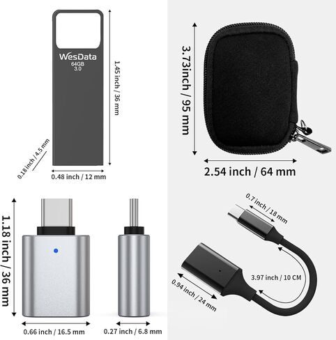 32GB USB 3.0 Flash Drive 4-Pack with USB-C Adapters, Metal Mini Design, 100MB/s Read Speed, Storage Case Included, Pink Gold Gray Silver in Kuwait