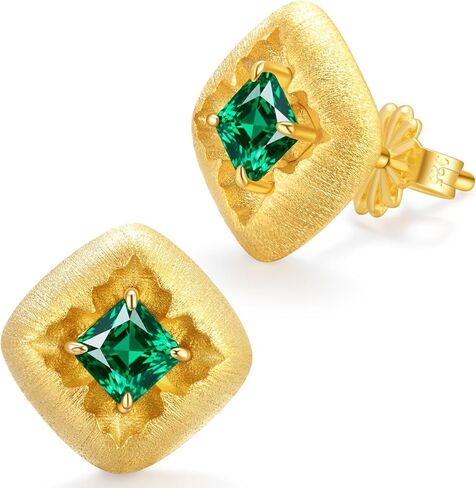 LEONIDS 14K Gold Iris Flowers Earrings for Women | Moissanite or Lab-Grown Emerald Stud Earrings with Hairline Detailing Non Tarnish | 925 Sterling Silver Jewelry Gifts for Her Birthday in Saudi Arabia