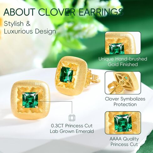LEONIDS 14K Gold Iris Flowers Earrings for Women | Moissanite or Lab-Grown Emerald Stud Earrings with Hairline Detailing Non Tarnish | 925 Sterling Silver Jewelry Gifts for Her Birthday in Saudi Arabia