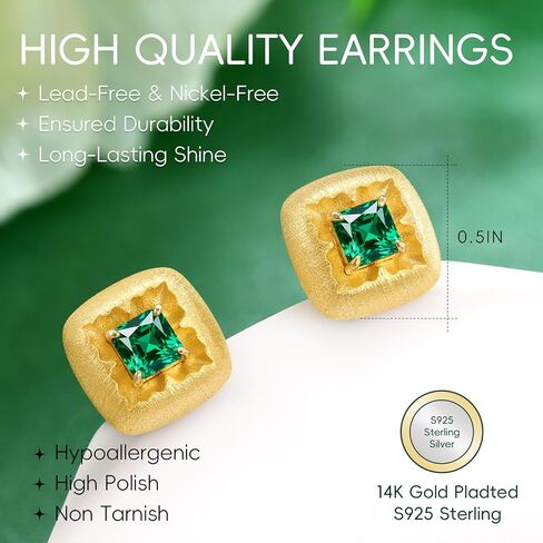 LEONIDS 14K Gold Iris Flowers Earrings for Women | Moissanite or Lab-Grown Emerald Stud Earrings with Hairline Detailing Non Tarnish | 925 Sterling Silver Jewelry Gifts for Her Birthday in Saudi Arabia