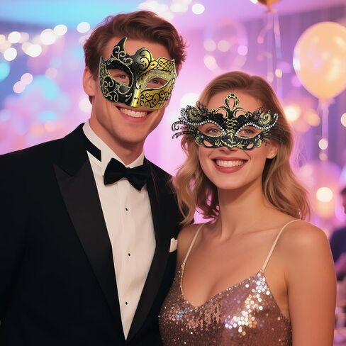 OIDEA Masquerade Mask Couples Set: Rhinestones Metal Cosplay Venetian Party Mask Halloween Costume Mardi Gras in Saudi Arabia