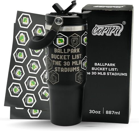 MLB Stadium Tracker Water Bottle – 30oz Cupholder-Friendly Stainless Steel Tumbler with 2 Sets of Waterproof Stickers | Visit All 30 Ballparks on Your Baseball Bucket List in Saudi Arabia