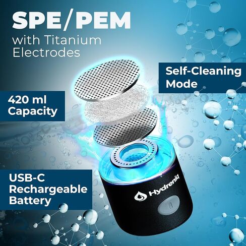 Hydrogen Water Bottle Generator, 2000PPB SPE/PEM Tech, USB-C Rechargeable, Self-Cleaning, Portable 420ml Hydrogen Glass Water Bottle, Hydrogen Water Generator & Ionizer for Health in Saudi Arabia