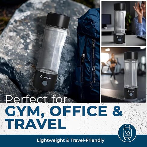 Hydrogen Water Bottle Generator, 2000PPB SPE/PEM Tech, USB-C Rechargeable, Self-Cleaning, Portable 420ml Hydrogen Glass Water Bottle, Hydrogen Water Generator & Ionizer for Health in Saudi Arabia