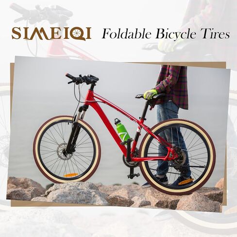SIMEIQI 2 حزمة 24 بوصة × 2.125 بوصة / 26 بوصة × 2.125 بوصة / 26 بوصة × 2.35 بوصة إطارات وأنابيب دراجة كروزر الشاطئ AV 32 مم جدار بني كريمي مع شرائط حافة للدراجات الهجينة لركاب الشاطئ الرجعية in Saudi Arabia