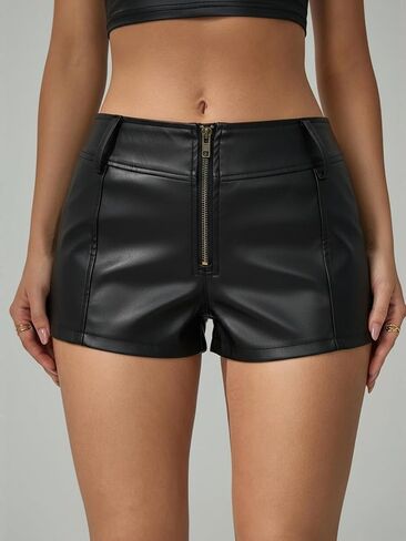 شورتات مصغرة للجلد البوري النسائي Y2K Zip Up Low Weist Skinny Night Out Hot Shorts in Saudi Arabia