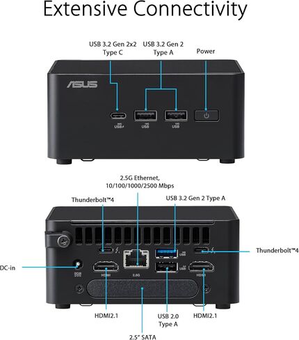 ASUS NUC 15 Pro Slim Barebones Mini PC with Intel Series 2 Core 7 240H, up to 96GB DDR5 RAM, Dual Storage Design, Thunderbolt™ 4, Wi-Fi 7 & Bluetooth 5.4, Toolless Chassis Access, VESA Mount Included in Saudi Arabia