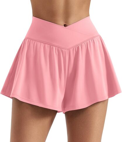 Women Flowy Athletic Shorts 3.6" Workout Tennis Skorts Golf Skirts with Pocket for Running Gym in Saudi Arabia