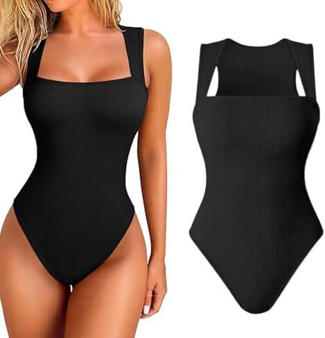Snugsy Ribbed Snatching Bodysuit, Roarrave Sleeveless Tummy Control Tank Tops Bodysuits, Square Neck Bodysuits in Kuwait