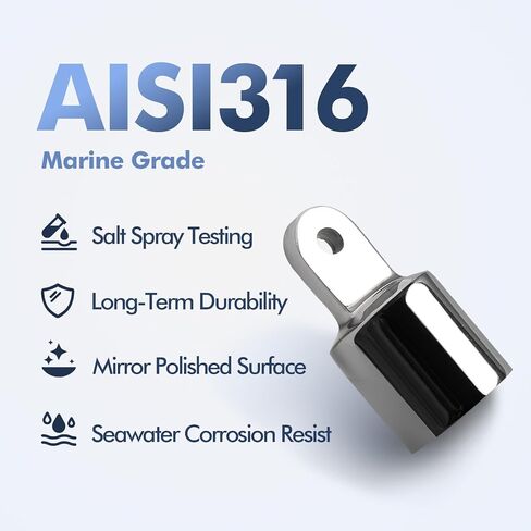 الأجهزة العلوية للقارب بيميني، الفولاذ المقاوم للصدأ 316 Marine Bimini Top Cap تركيبات نهاية العين الخارجية، تناسب أنابيب مستديرة 7/8 بوصة 1 بوصة 1-1/4 بوصة (معرف النهاية بواسطة CNC) in Kuwait