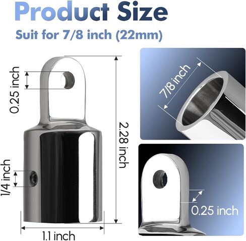 Boat Bimini Top Hardware, Stainless Steel 316 Marine Bimini Top Cap External Eye End Fittings, Fits 7/8" 1" 1-1/4" O.D Round Tubing (Finish ID by CNC) in Kuwait