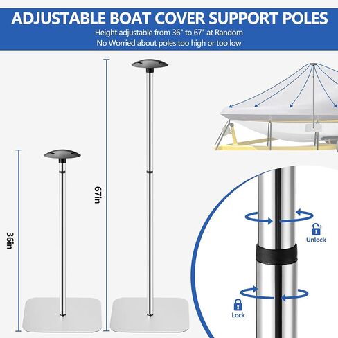 Boat Cover Support Poles &System, Height Adjustable 304 Stainless Steel, with Heavy Duty Base-Boat tarp Support Pole for Pontoon V Hull Jon Boat (1) in Saudi Arabia