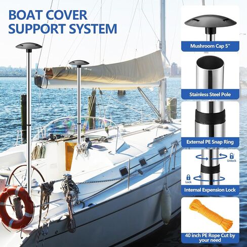 Boat Cover Support Poles &System, Height Adjustable 304 Stainless Steel, with Heavy Duty Base-Boat tarp Support Pole for Pontoon V Hull Jon Boat (1) in Saudi Arabia