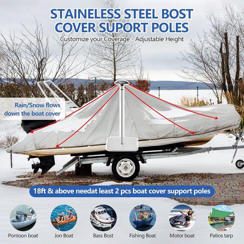 Boat Cover Support Poles &System, Height Adjustable 304 Stainless Steel, with Heavy Duty Base-Boat tarp Support Pole for Pontoon V Hull Jon Boat (1) in Saudi Arabia