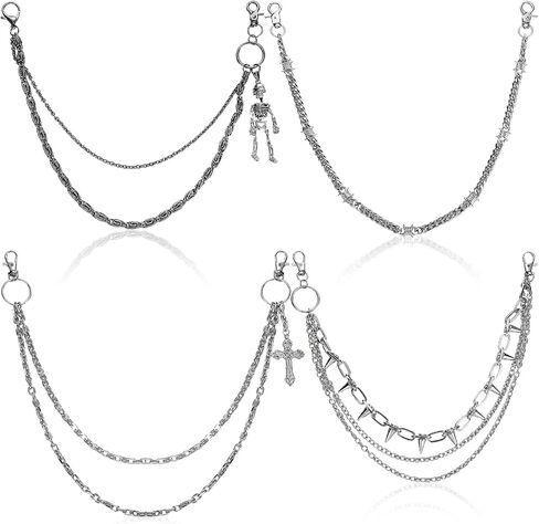 Quelay 4 Pcs Pants Chain Belt Hip Hop Skull Punk Biker Skeleton Wallet Jeans Pocket Chain Belt Decor Goth Accessories for Women Men in Saudi Arabia