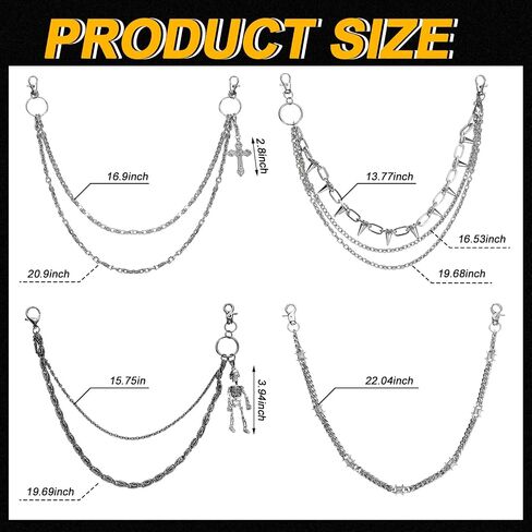 Quelay 4 Pcs Pants Chain Belt Hip Hop Skull Punk Biker Skeleton Wallet Jeans Pocket Chain Belt Decor Goth Accessories for Women Men in Saudi Arabia