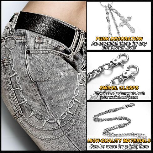 Quelay 4 Pcs Pants Chain Belt Hip Hop Skull Punk Biker Skeleton Wallet Jeans Pocket Chain Belt Decor Goth Accessories for Women Men in Saudi Arabia