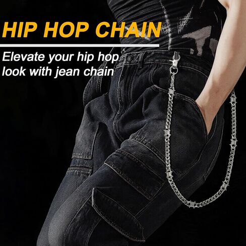 Quelay 4 Pcs Pants Chain Belt Hip Hop Skull Punk Biker Skeleton Wallet Jeans Pocket Chain Belt Decor Goth Accessories for Women Men in Saudi Arabia