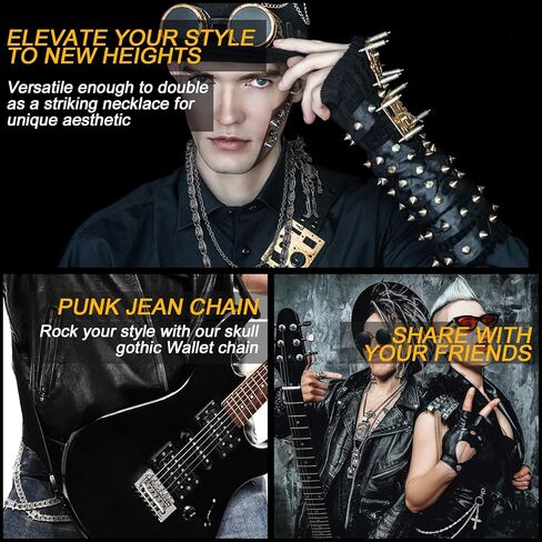 Quelay 4 Pcs Pants Chain Belt Hip Hop Skull Punk Biker Skeleton Wallet Jeans Pocket Chain Belt Decor Goth Accessories for Women Men in Saudi Arabia