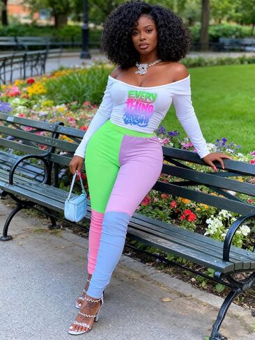 Remelon Womens 2 Piece Sweatsuits Color Block Long Sleeve Crop Top Leggings Workout Set Tracksuit Loungewear in Kuwait