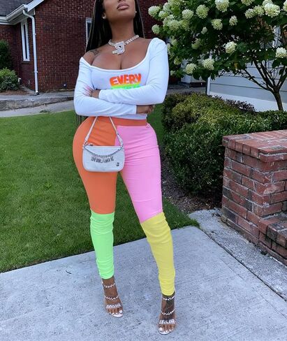 Remelon Womens 2 Piece Sweatsuits Color Block Long Sleeve Crop Top Leggings Workout Set Tracksuit Loungewear in Saudi Arabia
