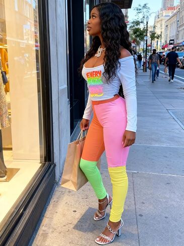 Remelon Womens 2 Piece Sweatsuits Color Block Long Sleeve Crop Top Leggings Workout Set Tracksuit Loungewear in Saudi Arabia