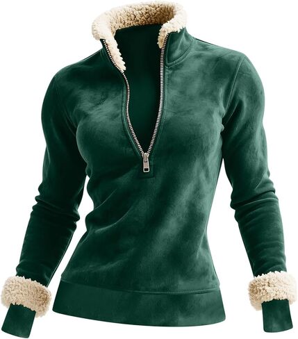 Women's Retro Western Suede 1/4 Zip Stand Collar Sweatshirt Long Sleeve Warm Fuzzy Pullover Vintage Workout Tops in Saudi Arabia