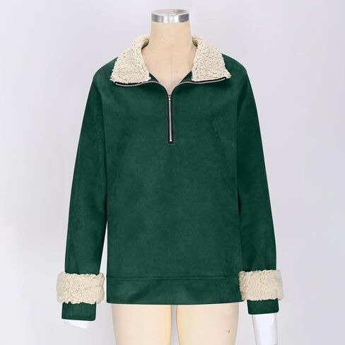 Women's Retro Western Suede 1/4 Zip Stand Collar Sweatshirt Long Sleeve Warm Fuzzy Pullover Vintage Workout Tops in Saudi Arabia