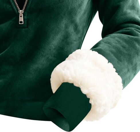 Women's Retro Western Suede 1/4 Zip Stand Collar Sweatshirt Long Sleeve Warm Fuzzy Pullover Vintage Workout Tops in Saudi Arabia