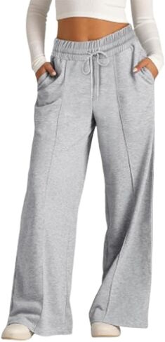 Oversized Wide Leg Sweatpants, Women Elastic Drawstring Straight Leg Pants Low Waisted Baggy Lounge Pants in Saudi Arabia