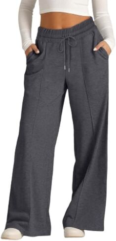 Oversized Wide Leg Sweatpants, Women Elastic Drawstring Straight Leg Pants Low Waisted Baggy Lounge Pants in Saudi Arabia