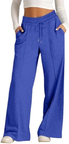 Oversized Wide Leg Sweatpants, Women Elastic Drawstring Straight Leg Pants Low Waisted Baggy Lounge Pants in Saudi Arabia