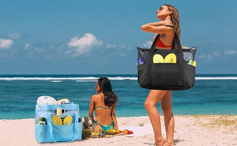 ZUXNZUX Mesh Beach Bag - Large Waterproof Beach Tote Bag with Zipper, Oversized Foldable Lightweight Family Swim Bag Vacation in Saudi Arabia