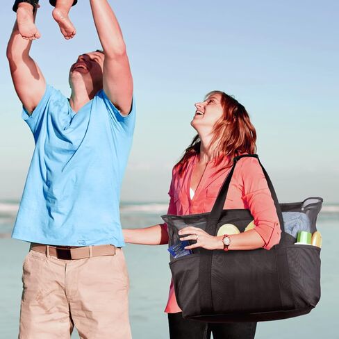 ZUXNZUX Mesh Beach Bag - Large Waterproof Beach Tote Bag with Zipper, Oversized Foldable Lightweight Family Swim Bag Vacation in Saudi Arabia