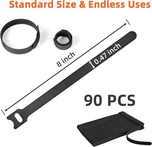 90pcs روابط الكابلات القابلة لإعادة الاستخدام مع الخطاف والحلقة ، وربط الأسلاك متعددة الأسلاك قابلة للتعديل 8 بوصات. in Kuwait