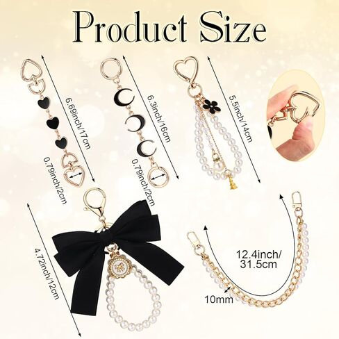 Sureio 5 PCS Bag Extender Chain Pearl Pres Chain Ribbon Bow Bow Keychain Ceychender Bag Base Scars Exclseory for Handbag in Kuwait