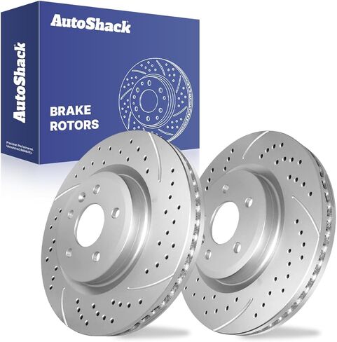 AutoShack Pair of 2 Front NightGuard Coated Drilled Slotted Black Brake Rotors Driver and Passenger Side Replacement for Lincoln MKS MKT Ford Flex 2010-2019 Taurus 2011-2019 Explorer AWD PR64168DSBPR in Kuwait