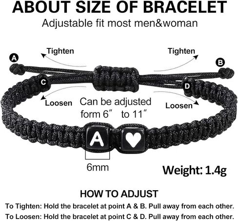 Heart Love Letter Initial Matching Couple Bracelets for Women Teen Gifts Best Friend Graduation Birthday Gifts A-Z Braided Bracelet Son Daughter Father's Day Dad Jewelry in Saudi Arabia