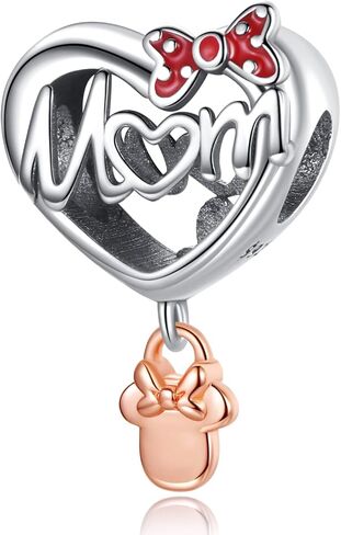 Love You Mom Heart Cute Mouse Dangle Pendants Beads for Women Bracelets Necklaces 925 Sterling Silver Charms Jewelry Gift in Saudi Arabia