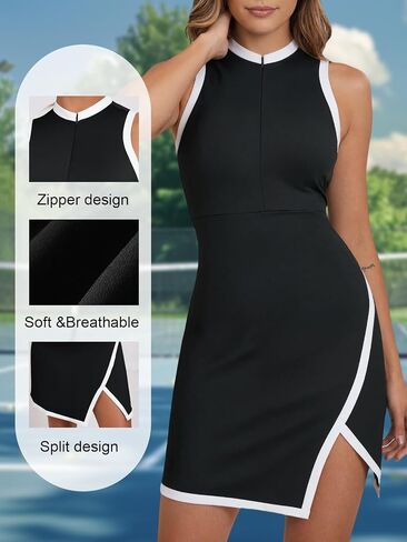 Women Sleeveless Activewear Dress Zip Front Athletic Workout Gym Fitness Running Casual Sporty Dress for Wife Mom in Saudi Arabia