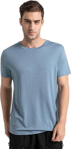 innotree Men's Merino Wool T-Shirt, 100% Organic Merino Wool Undershirt Lightweight Crew Short Base Layer for Hiking,Dark Green,Large in Saudi Arabia