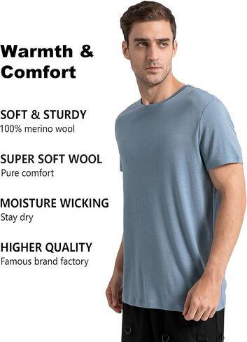 innotree Men's Merino Wool T-Shirt, 100% Organic Merino Wool Undershirt Lightweight Crew Short Base Layer for Hiking,Dark Green,Large in Saudi Arabia