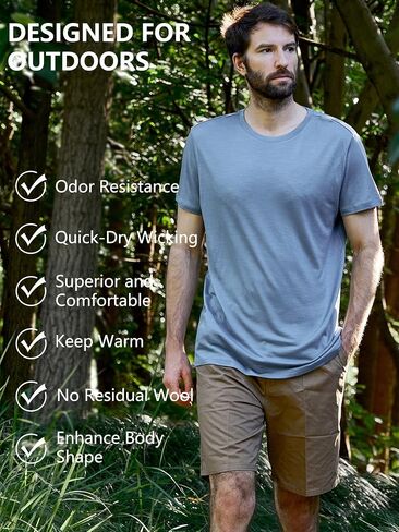 innotree Men's Merino Wool T-Shirt, 100% Organic Merino Wool Undershirt Lightweight Crew Short Base Layer for Hiking,Dark Green,Large in Saudi Arabia