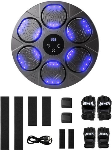 Music Boxing Training Machine for Kids & Adults - 9 Modes & 9 Speeds,Bluetooth Smart Boxing Machine,Wall Target Punching Workout,Reflex Training Suitable for Home,Office,Gym,Fun Fitness Equipment in Saudi Arabia