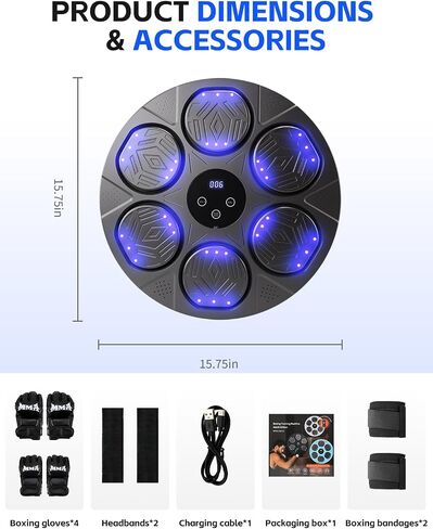 Music Boxing Training Machine for Kids & Adults - 9 Modes & 9 Speeds,Bluetooth Smart Boxing Machine,Wall Target Punching Workout,Reflex Training Suitable for Home,Office,Gym,Fun Fitness Equipment in Saudi Arabia