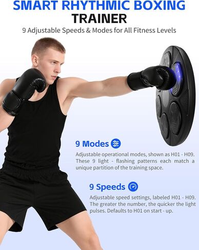 Music Boxing Training Machine for Kids & Adults - 9 Modes & 9 Speeds,Bluetooth Smart Boxing Machine,Wall Target Punching Workout,Reflex Training Suitable for Home,Office,Gym,Fun Fitness Equipment in Saudi Arabia
