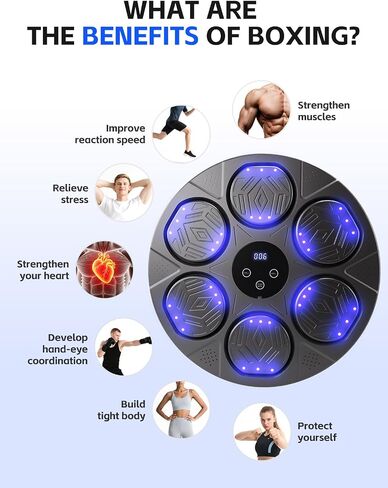 Music Boxing Training Machine for Kids & Adults - 9 Modes & 9 Speeds,Bluetooth Smart Boxing Machine,Wall Target Punching Workout,Reflex Training Suitable for Home,Office,Gym,Fun Fitness Equipment in Saudi Arabia