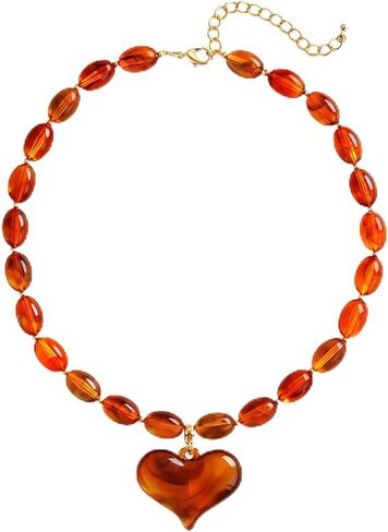 Amber Acrylic Chunky Heart Penadnt Necklace for Women Exaggerated Statement Puff Heart Choker Necklace in Kuwait