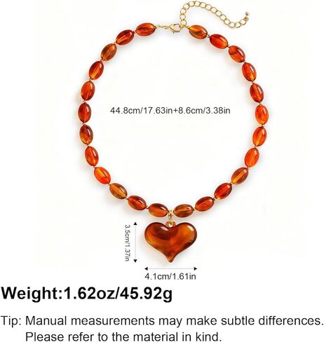 Amber Acrylic Chunky Heart Penadnt Necklace for Women Exaggerated Statement Puff Heart Choker Necklace in Kuwait